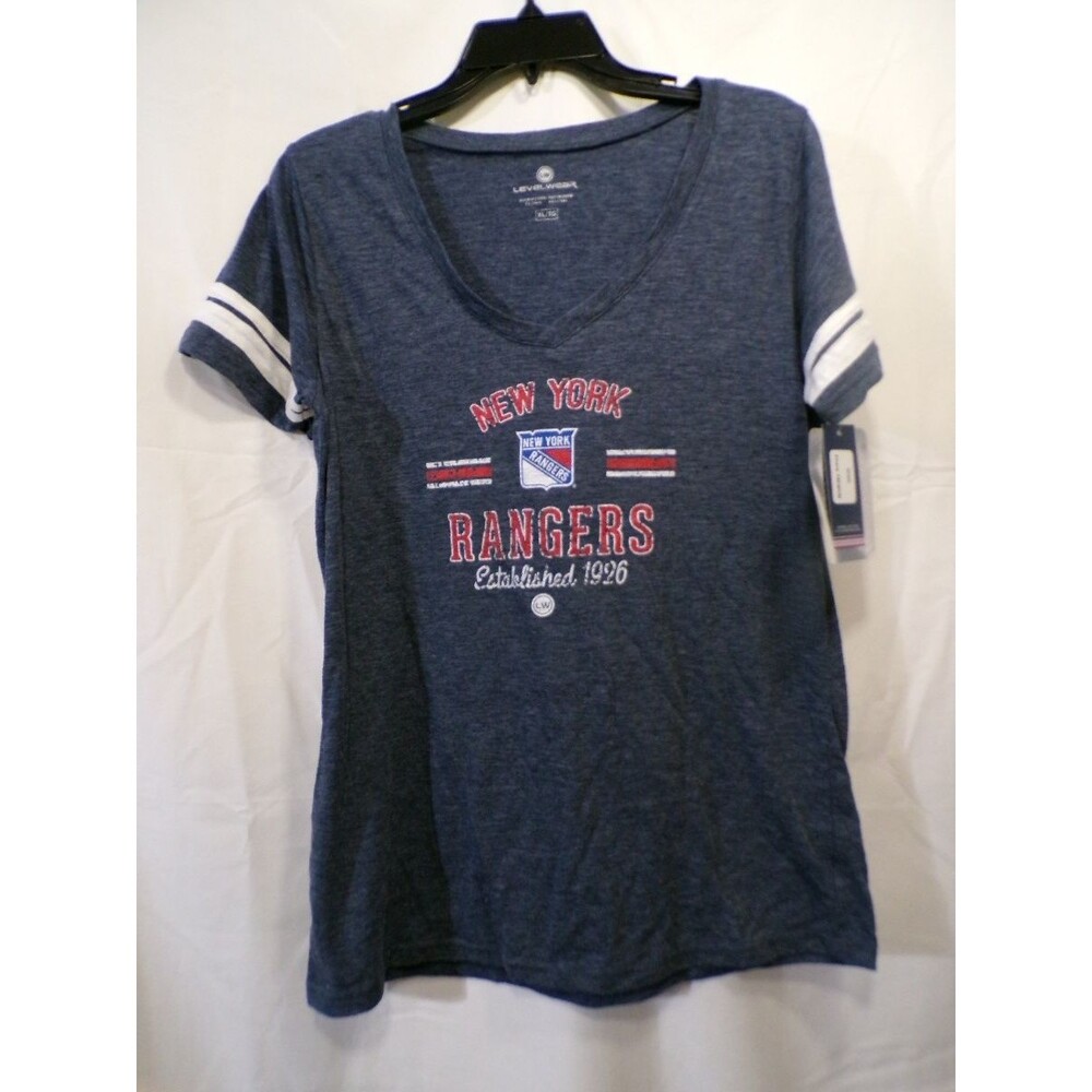 Levelwear Women's New York Rangers V-Neck T-Shirt XL Navy Heather Jersey